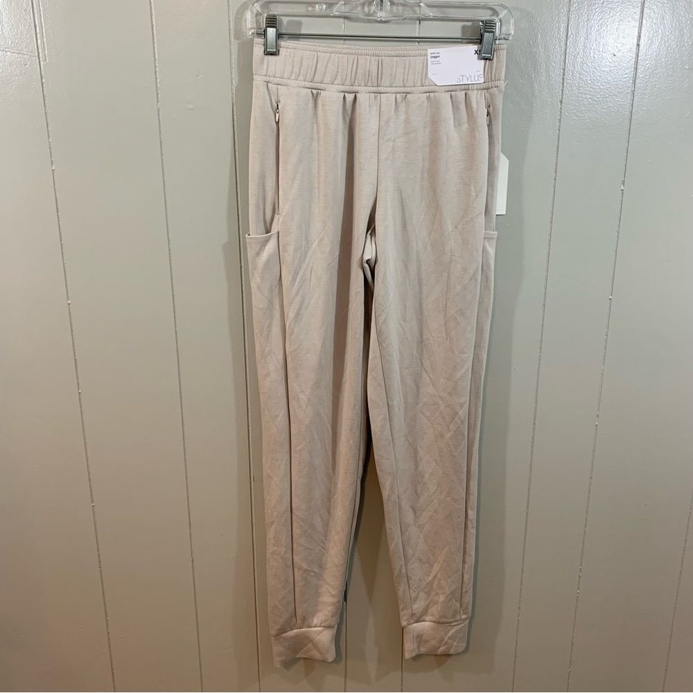 Stylus Sand Wash Mid-Rise Jogger Gray Zip Pockets Super Soft Active Pants XS NEW